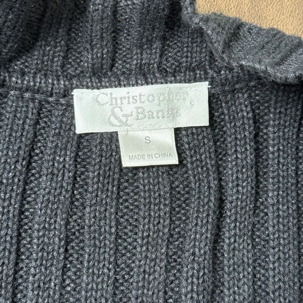 CHRISTOPHER & BANKS Black Zip Cable Sweater w/ Bright Red 